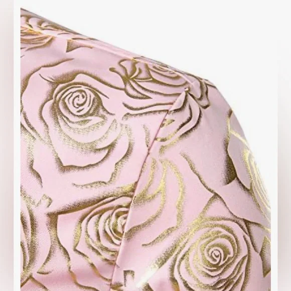 Zeroyaa Men’s Nightclub Slim Fit Pink/Gold Print XL Button Down Long Sleeve - Picture 4 of 11